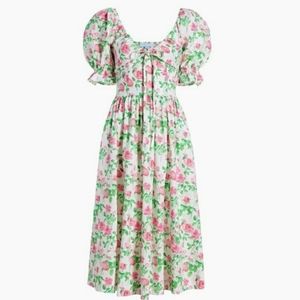 Hill House Home Ophelia puff sleeve vneck midi dress rose print Size Small